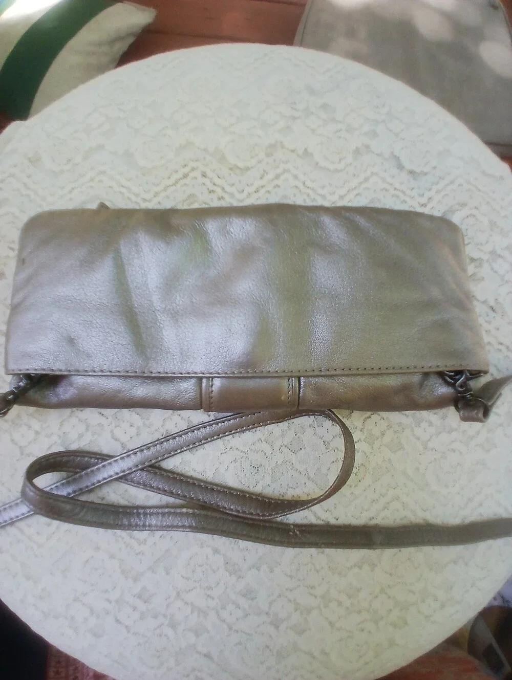 Latico Genuine Leather Metallic Taupe Crossbody Clutch Bag - Picture 2 of 11